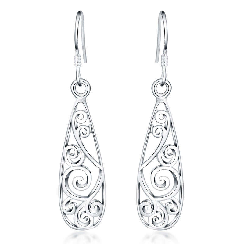 Stunning 925 Sterling Silver filled ladies dangle earrings with filigree detail work