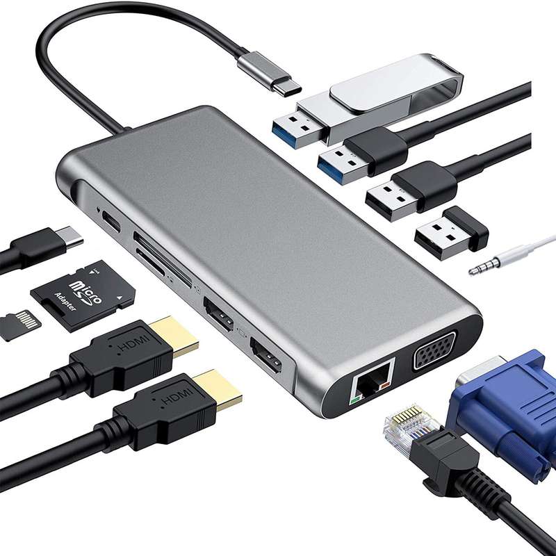 Bakeey 12 In 1 Triple Display USB-C Hub Docking Station Adapter With 2 * USB 3.0 / 2 * USB 2.0 Po...