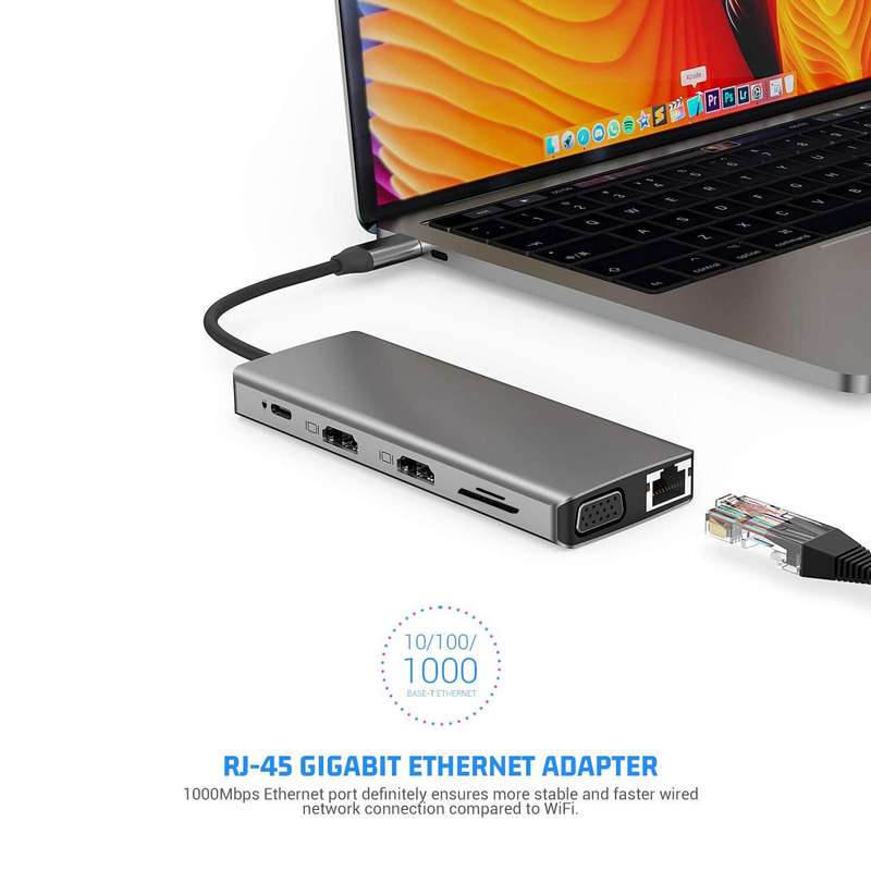 Bakeey 12 In 1 Triple Display USB-C Hub Docking Station Adapter With 2 * USB 3.0 / 2 * USB 2.0 Po...
