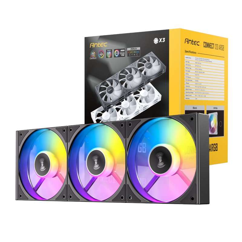 Antec Connect 120 ARGB PWM Fan 3 Pack  Black