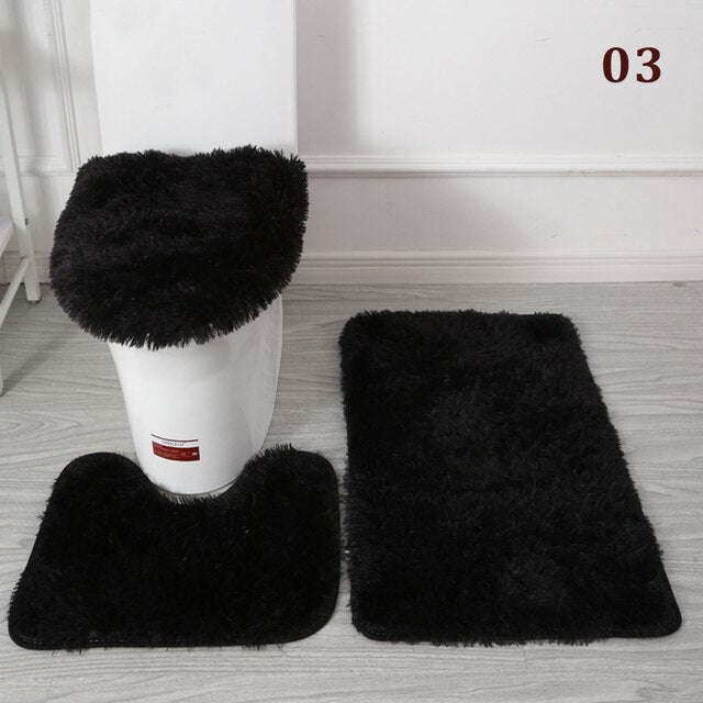 3 Piece Fluffy Bath Mat Set