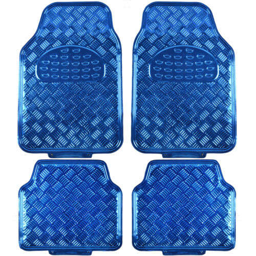 Chrome Finish Car Mats 4 Piece - Blue