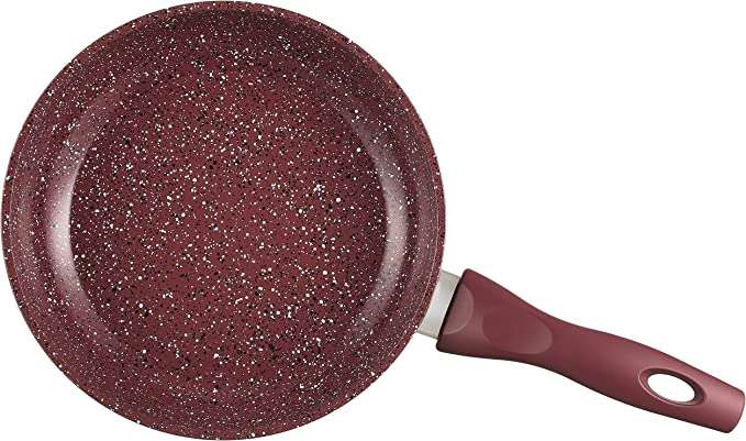 Granite Coated Non Stick Frying Pan - Burgundy - 24cm