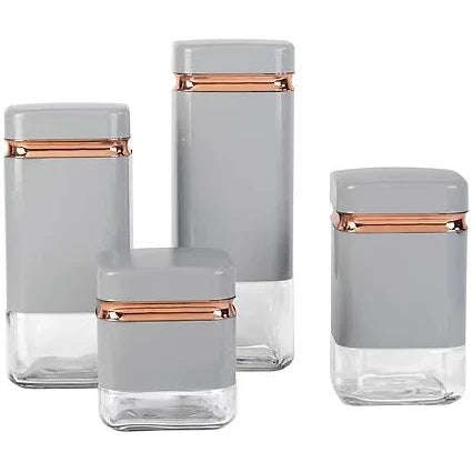Square Canister Set 4 Piece - Grey