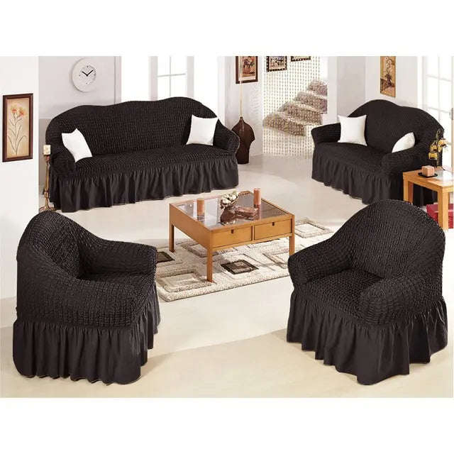 Stretch Frilled Sofa Cover - 3 2 1 / Black