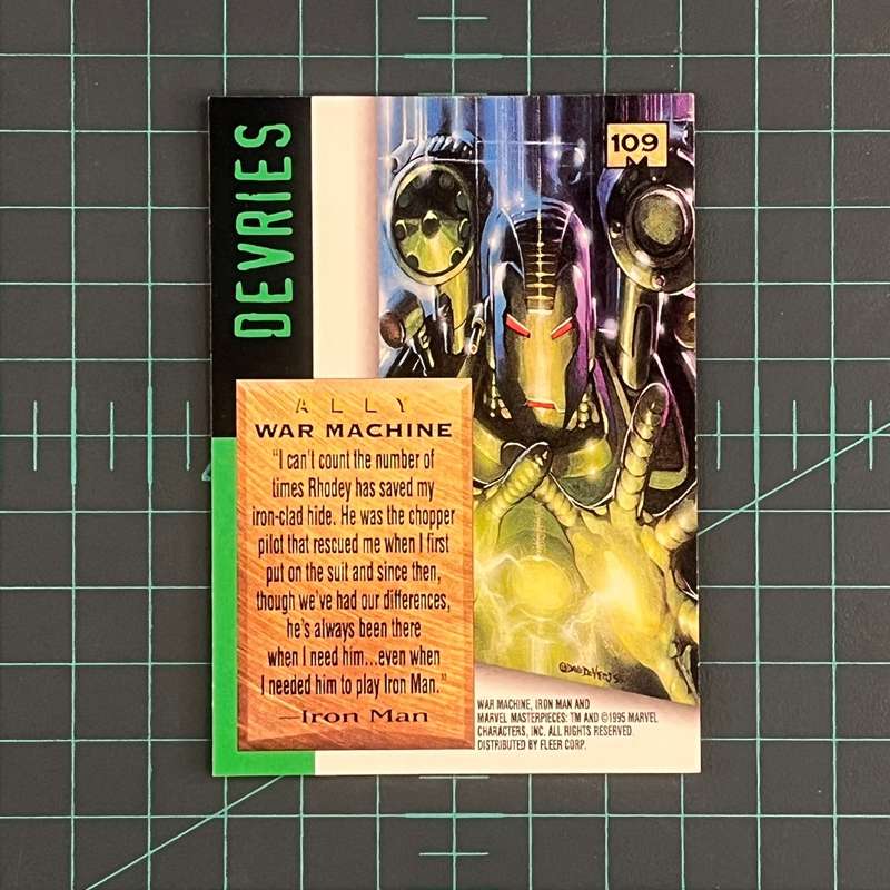 109 War Machine | Devries | 1995 | Marvel Masterpieces | Trading Card