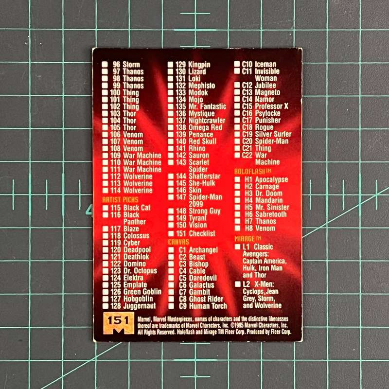 155 Checklist | 1995 | Marvel Masterpieces | Trading Card