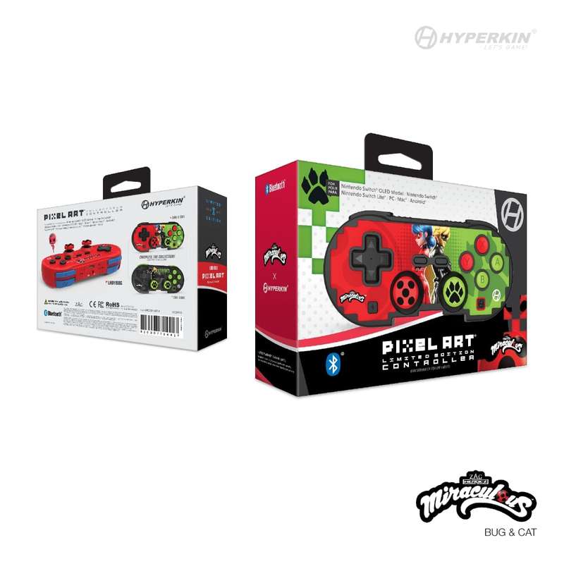 Hyperkin Official Miraculous Pixel Art Bluetooth Switch Controller - Ladybug & Cat