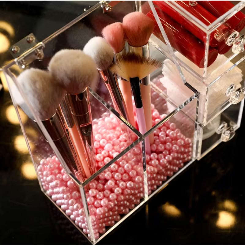 Makeup Brush Holder with Pink Pearls