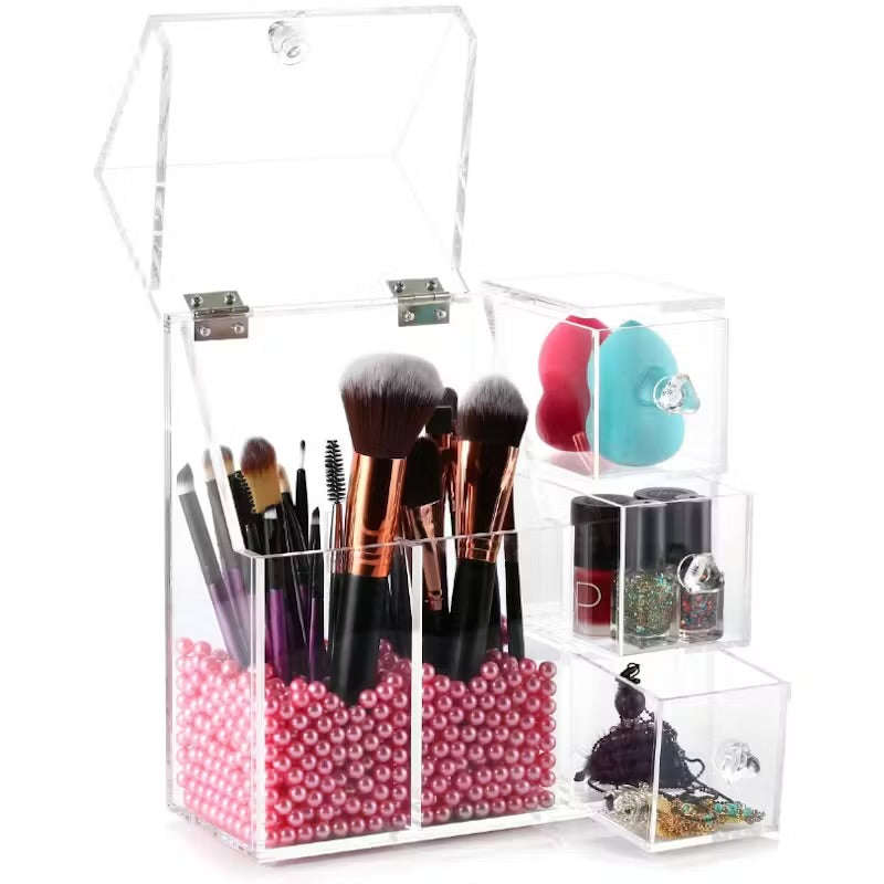 Makeup Brush Holder with Pink Pearls