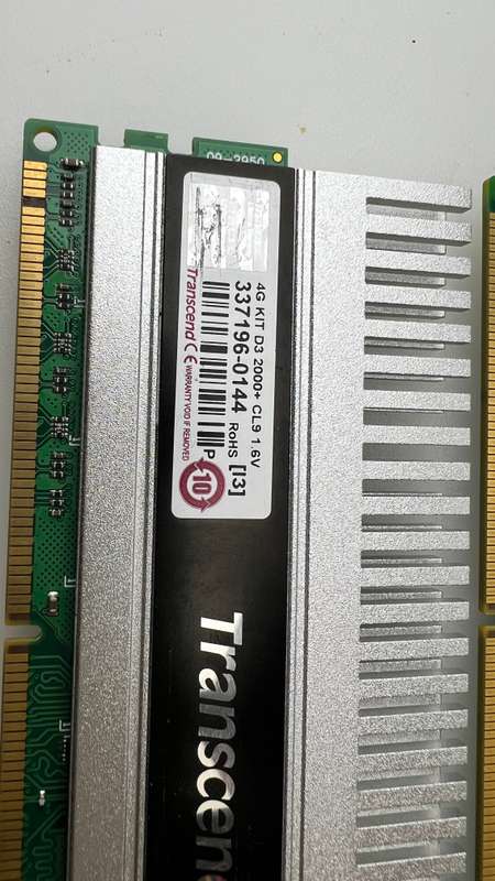 Transcend 4G KIT D3 2000+ CL9 1.6V (Tested) DDR3 Ram Tested