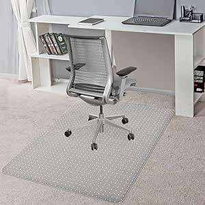 Office Chair Mat for Carpet, 90cm x 120cm Transparent Spiked Plastic Carpet Protector for Low Pil...