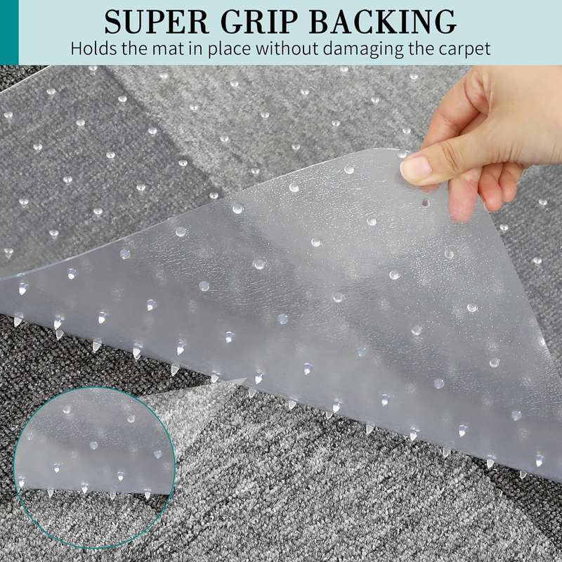 Office Chair Mat for Carpet, 90cm x 120cm Transparent Spiked Plastic Carpet Protector for Low Pil...
