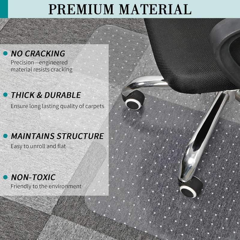 Office Chair Mat for Carpet, 90cm x 120cm Transparent Spiked Plastic Carpet Protector for Low Pil...