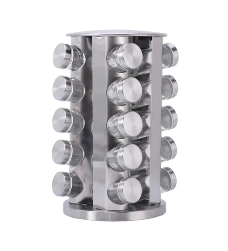 Stainless Steel Rotating Spice Rack With 20 Glass Jars