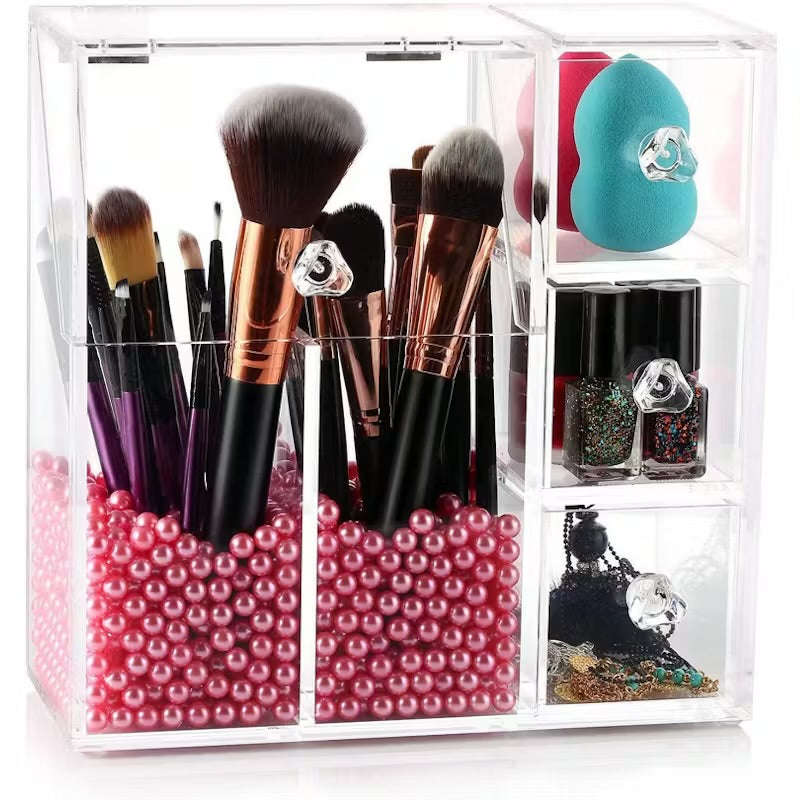 Makeup Brush Holder with Pink Pearls