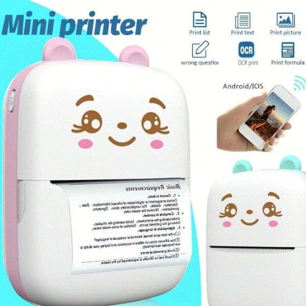 Portable Thermal Mini Label Printer - Pink & White
