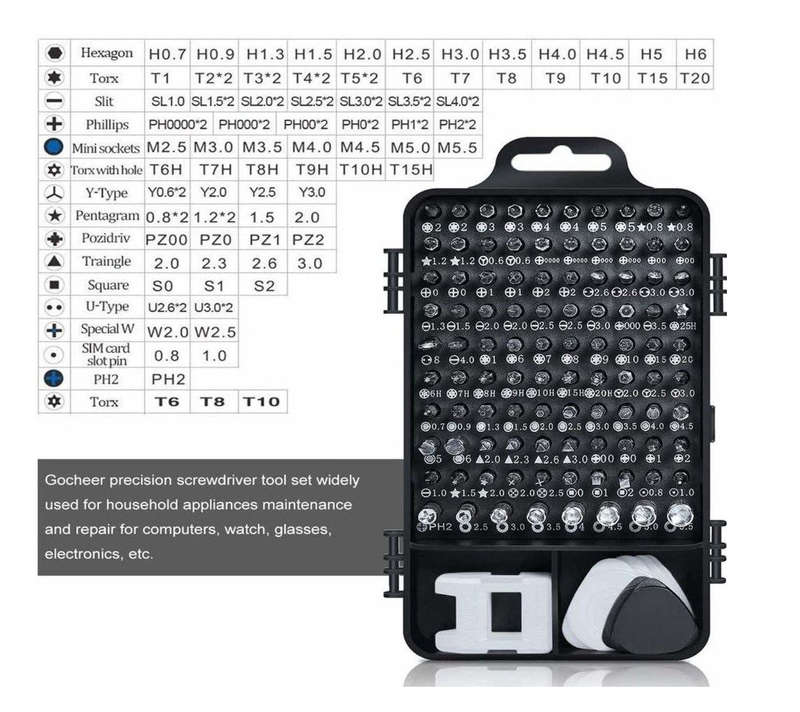 115 Piece Precision Screwdriver & Bits Tool Set