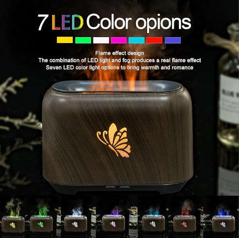 Wood Grain Humidifier, Flame Diffuser Humidifier Relieve Fatigue 150ml Silent Operation for Bedro...
