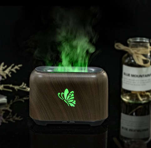 Wood Grain Humidifier, Flame Diffuser Humidifier Relieve Fatigue 150ml Silent Operation for Bedro...
