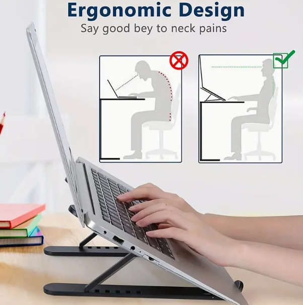 Portable Folding Laptop Stand, ABS Plastic- 6-Angle Adjustable Notebook Holder, Ergonomic for Tab...