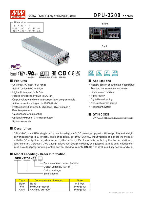 MEAN WELL DPU-3200-48 AC DC Switching PowerSupply 3200w