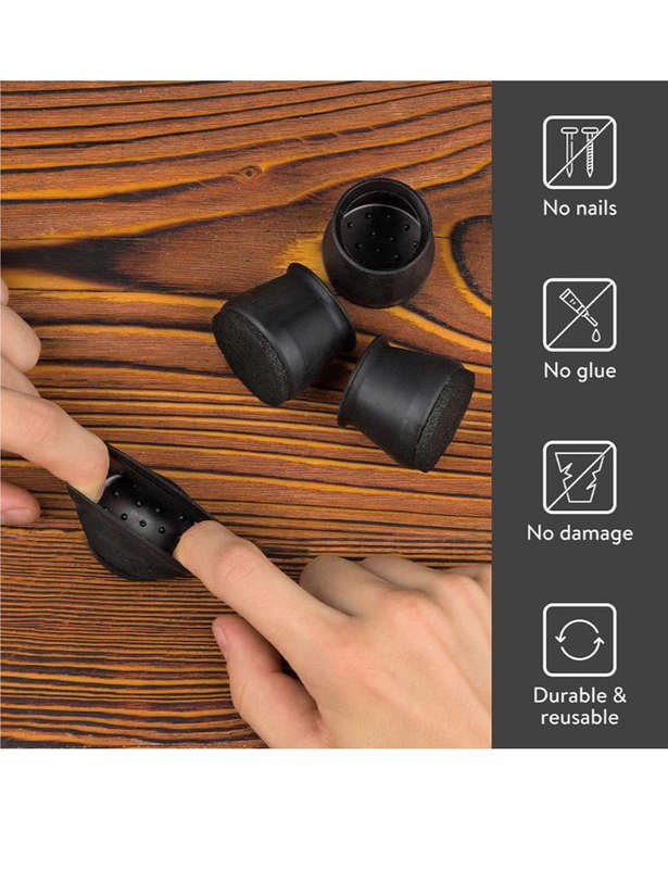 Maisonware Black Silicone Chair Tip Floor Protectors  32 Pieces