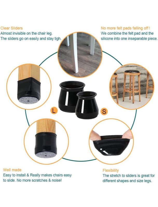 Maisonware Black Silicone Chair Tip Floor Protectors  32 Pieces