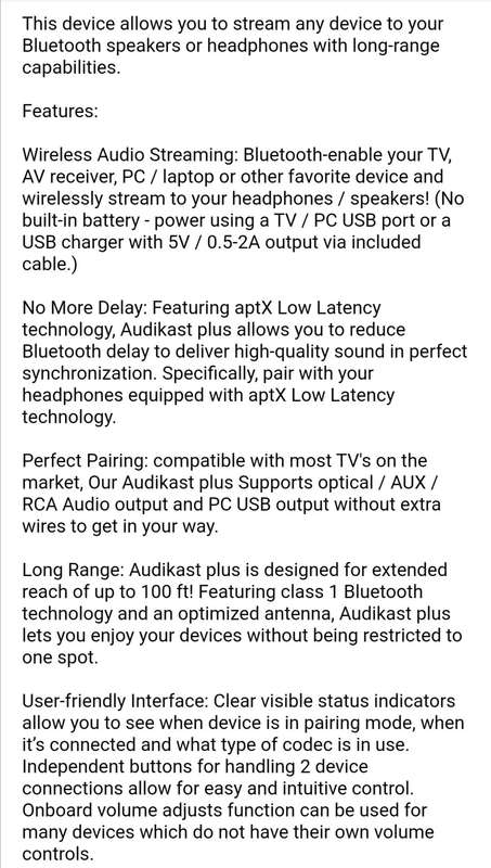 Audikast Plus Wireless Bluetooth Audio Transmitter