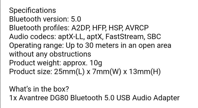 DG80 Bluetooth USB Audio Transmitter (External)