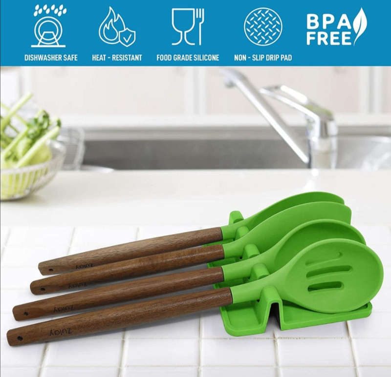 Heat Resistant Silicone Utensil Rest With Drip Pad