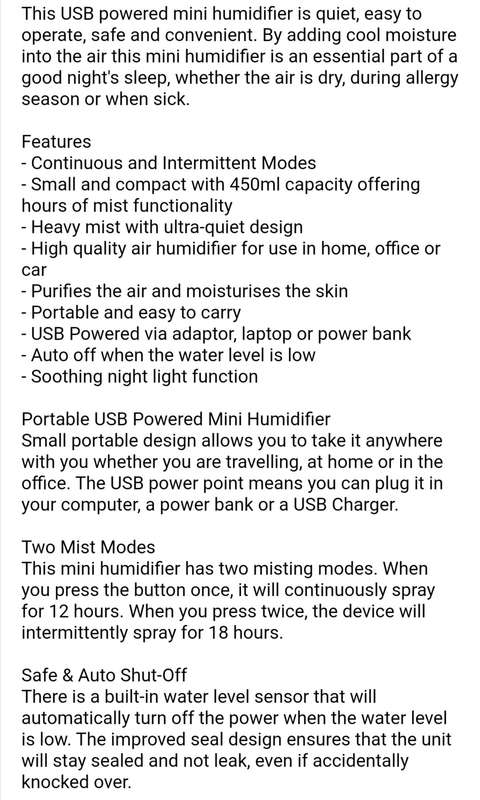Mini USB Powered Cold Mist Humidifier