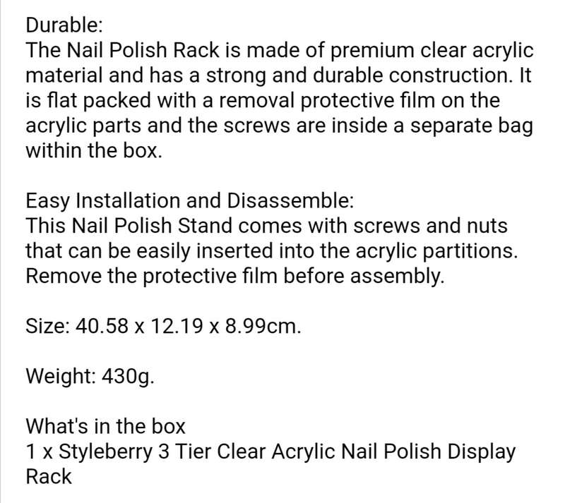 3 Tier Clear Acyrlic Nail Polish Display Rack