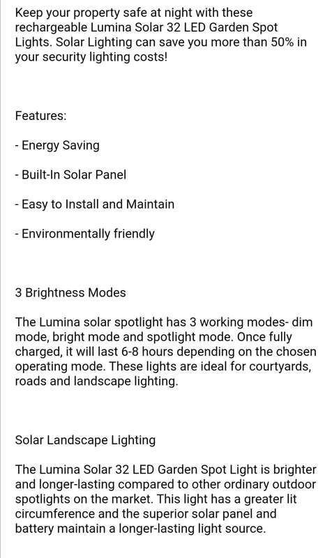 Solar 32 LED Outdoor Garden Spot Lights