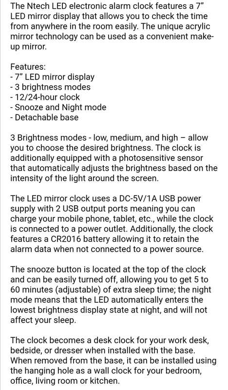 7'' LED Electronic Mirror Alarm Clock (Slight Scratches-Open Box Unit) Price marked down