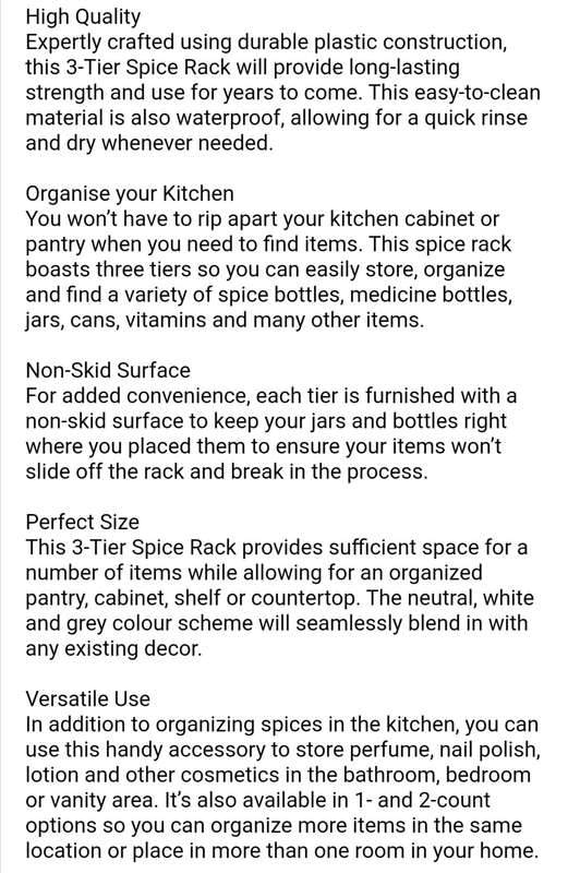 Non-Skid 3 Tier Spice Rack Organizer