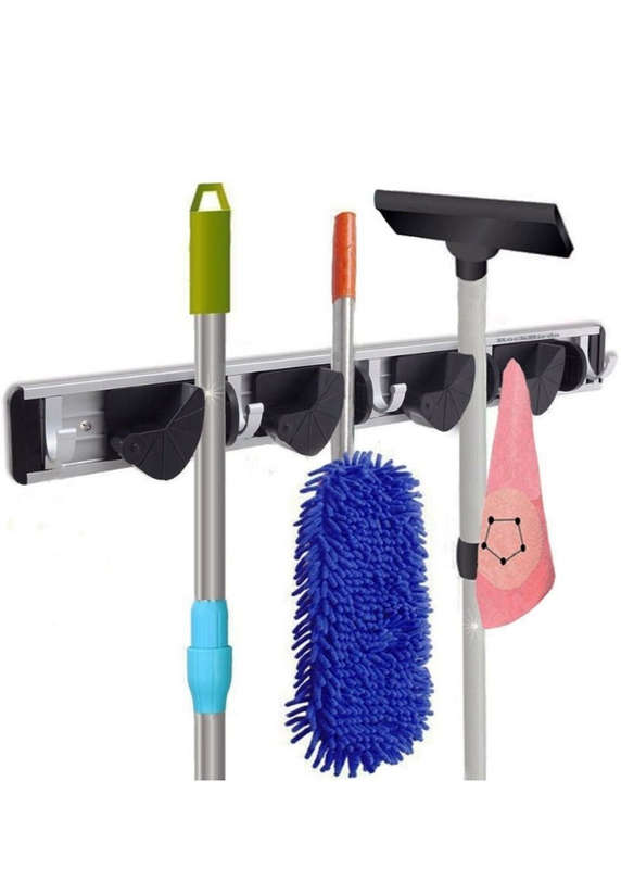 Maisonware Wall-mounted Broom and Accessories Organiser - Black