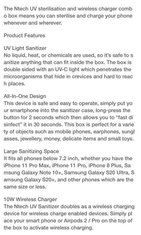 10w Wireless Phone Charging UV Sterilizer Box
