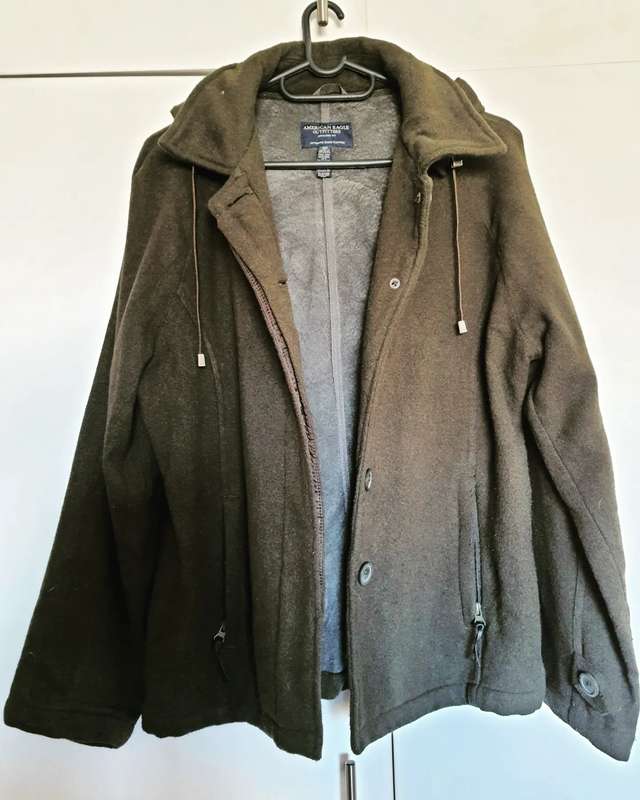 Olive wool blend jacket with hoodie - M / Olive / American Eagle Outfitters
