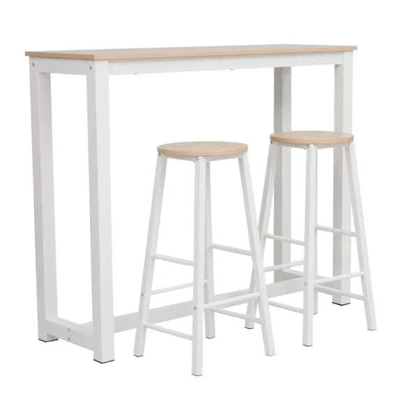 Rain 3 Piece Table Set White  Light oak