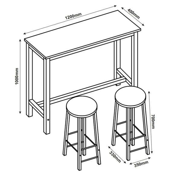 Rain 3 Piece Table Set White  Light oak