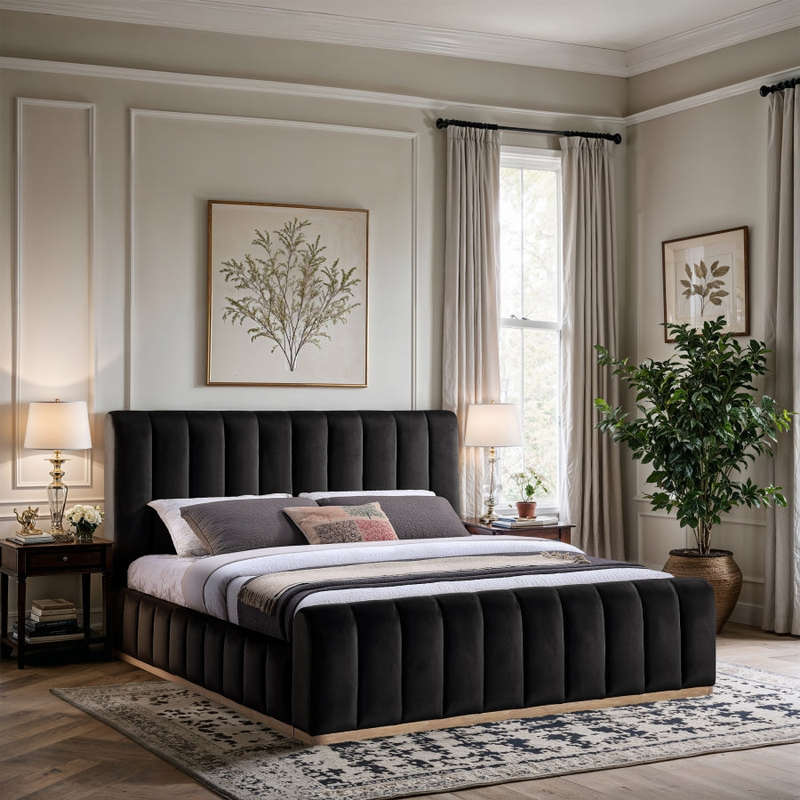 Denia Velvet Upholstered Sleigh Bed