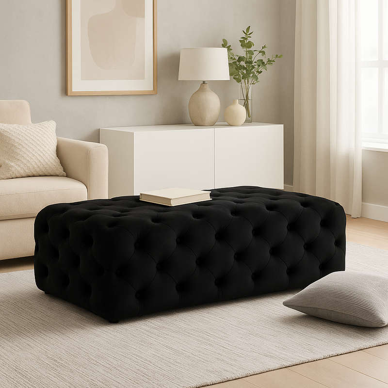 Clark Rec Velvet Upholstered Ottoman Bench