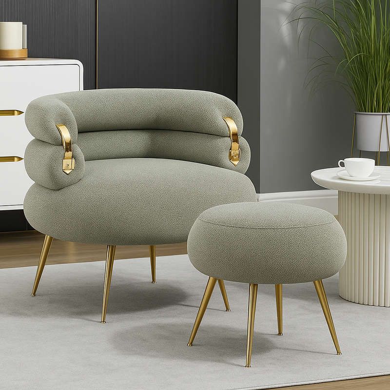 Ariah Upholstered Tufted Armchair With Footstool