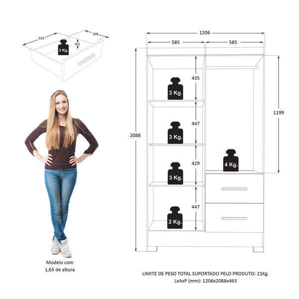 Primordial Max Double Wardrobe with 2 Drawers and 4 Doors