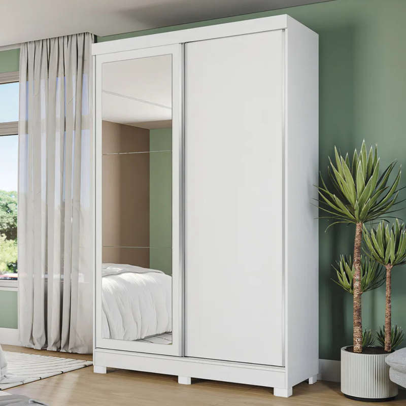 Mivada 2 Sliding Door With Mirror Wardrobe White