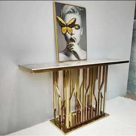 Danine Console Table Gold with White Marble