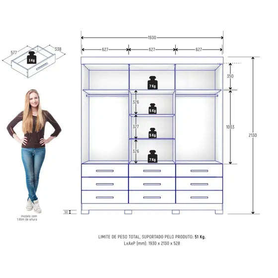 iDeale Max 3-Door 9-Drawer  Wardrobe