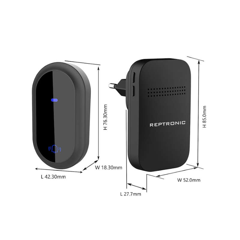 Reptronic DIY Black Wireless Doorbell: RPTDB44 - 2R1B