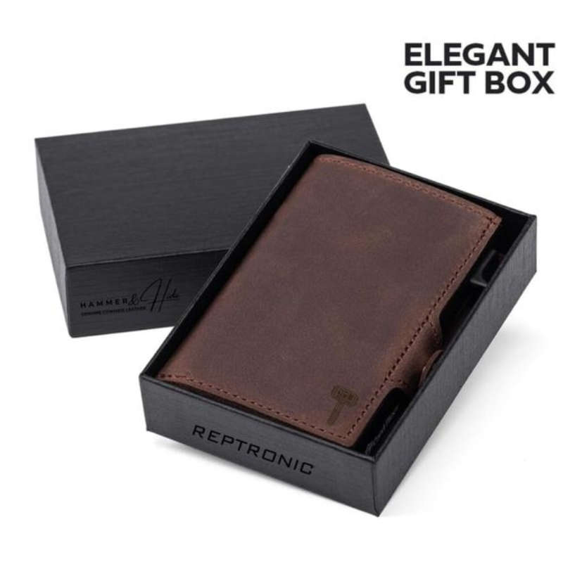 Hammer&Hide Genuine Saddle Leather Pop Up Wallet-Light Brown with Black Aluminum case - Unisex
